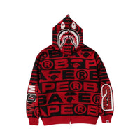 Bape Lux Sport Pattern Shark Full Zip Hoodie Red